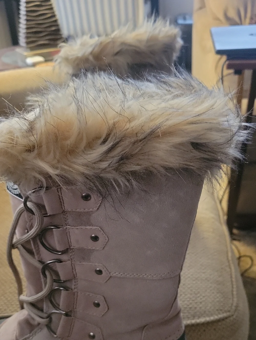 Brand  Rugged Exposure Women's Taupe Lace-Up Faux Fur Winter Boots